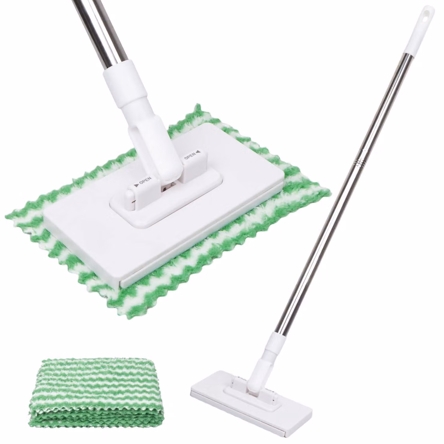Mocio con sistema di fissaggio a pressione, 10 panni in microfibra, asta da 100 cm