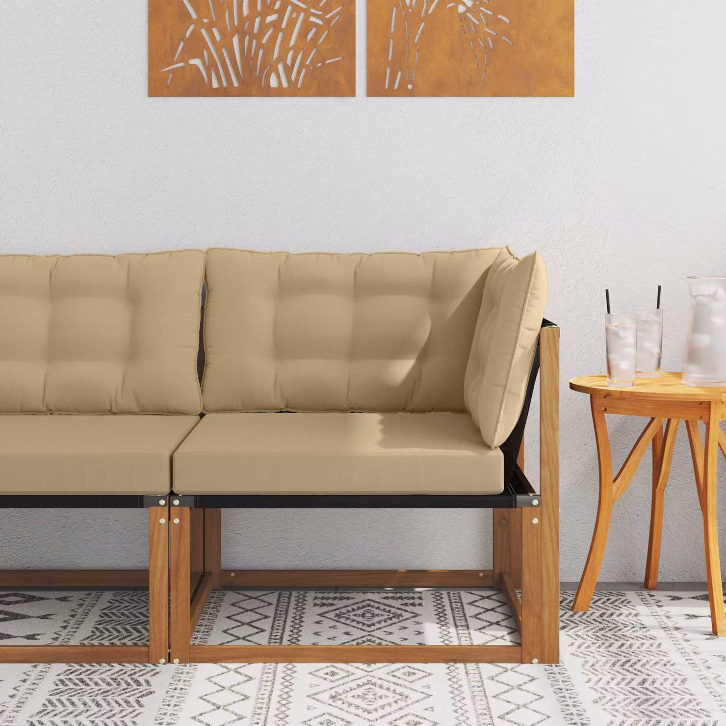 vidaXL Divano Angolare da Esterno in Legno di Acacia con Cuscini Beige e Marrone