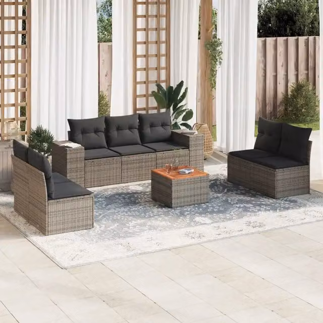 Set Divano da Giardino 8 pz con Cuscini Grigio in Polyrattan 3257733