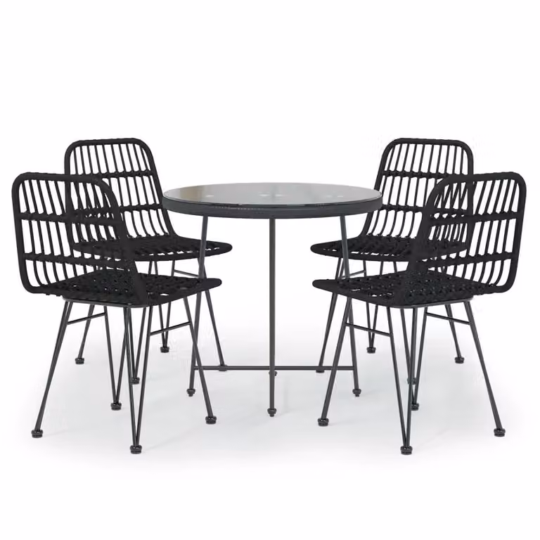 Set da pranzo da giardino vidaXL in polyrattan nero con tavolo rotondo in vetro, 5 pezzi