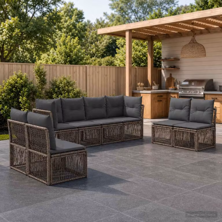 Maison Exclusive - Set da giardino composto da 8 pezzi. Divano in rattan sintetico, colore grigio