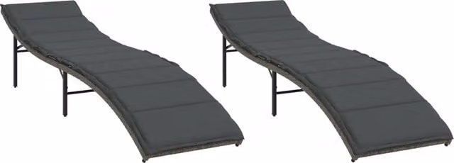 Lettini Prendisole 2 pz | Sdraio da giardino | Lettino da sole con Cuscini Grigio in Polyrattan