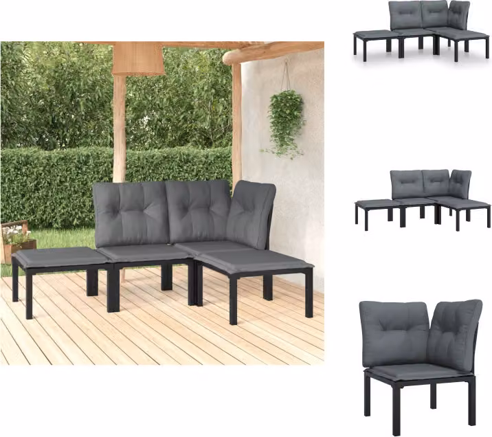 vidaXL Set di 4 pezzi da giardino in poly rattan nero e grigio - Set di mobili da giardino