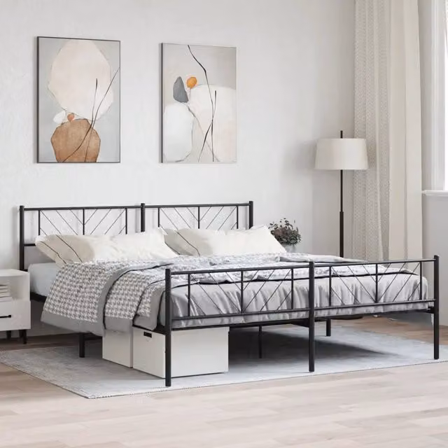 Giroletto vidaXL in metallo nero con pediera e doghe fisse L/P/H: 180 x 200 x 90 cm – 1
