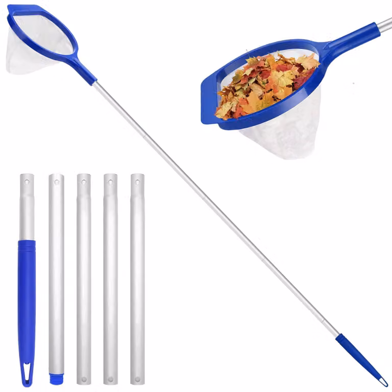 Retino per piscina, a maglie fini, 150 cm, con manico telescopico