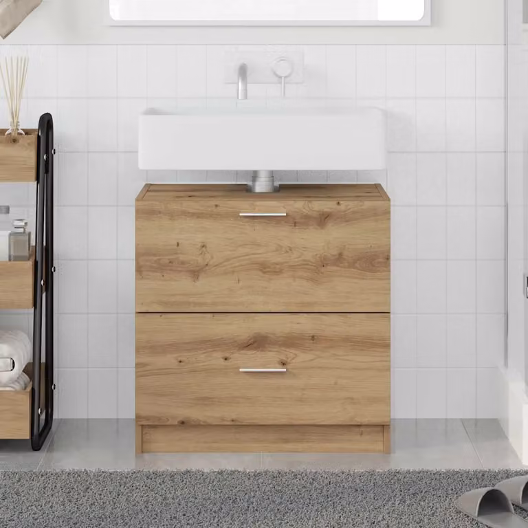 Mobile da bagno vidaXL in legno rovere con cassetti e ante, L 59 x P 37 x H 59 cm