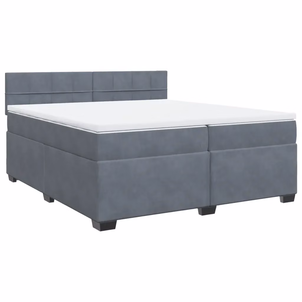 Letto con Giroletto a Molle e Materasso Ibrido vidaXL in Velluto Grigio e Bianco 200 x 200 cm – 2