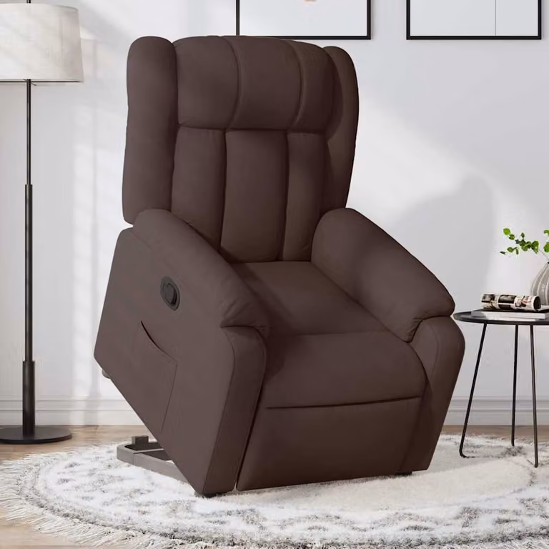 vidaXL Poltrona Alzapersona Reclinabile con Assistenza Elettrica Marrone Scuro in Tessuto