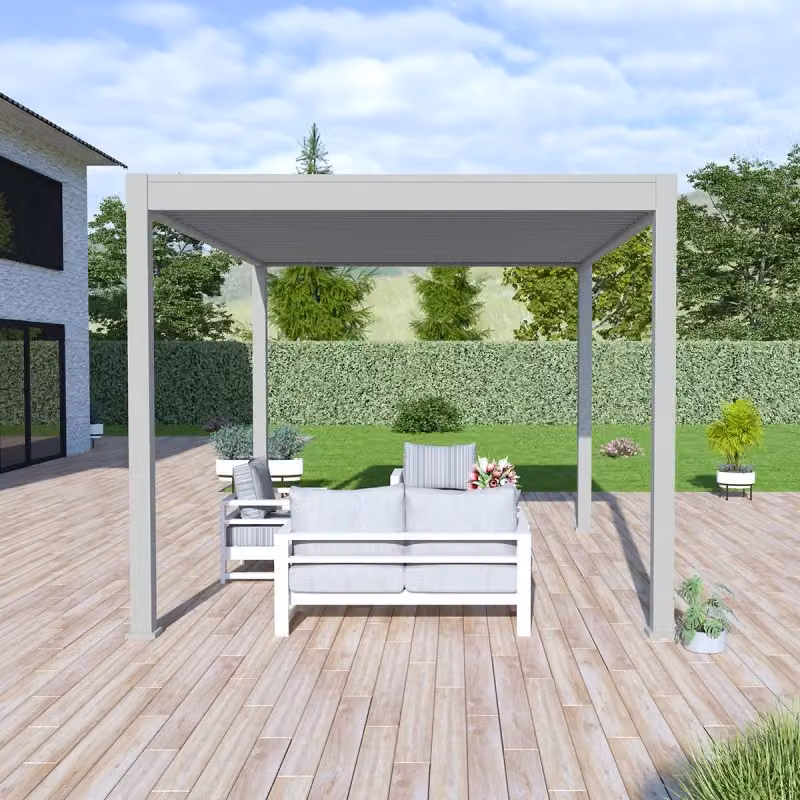 Pergola bioclimatica autoportante Ombrea VS Grigio perla con tenda bianca 3x4M – 2