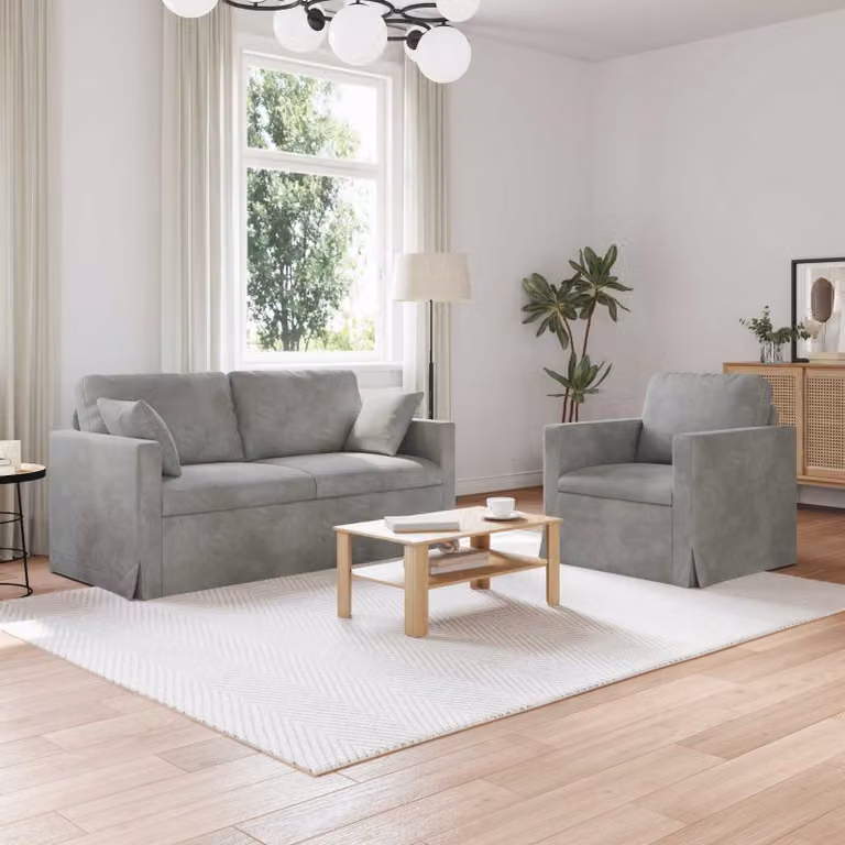 Set di 2 divani moderni vidaXL in velluto grigio con struttura in metallo e coperture rimovibili
