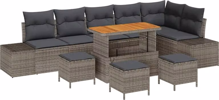 Set Divano da Giardino con cuscino 10 pcs Grigio polyrattan