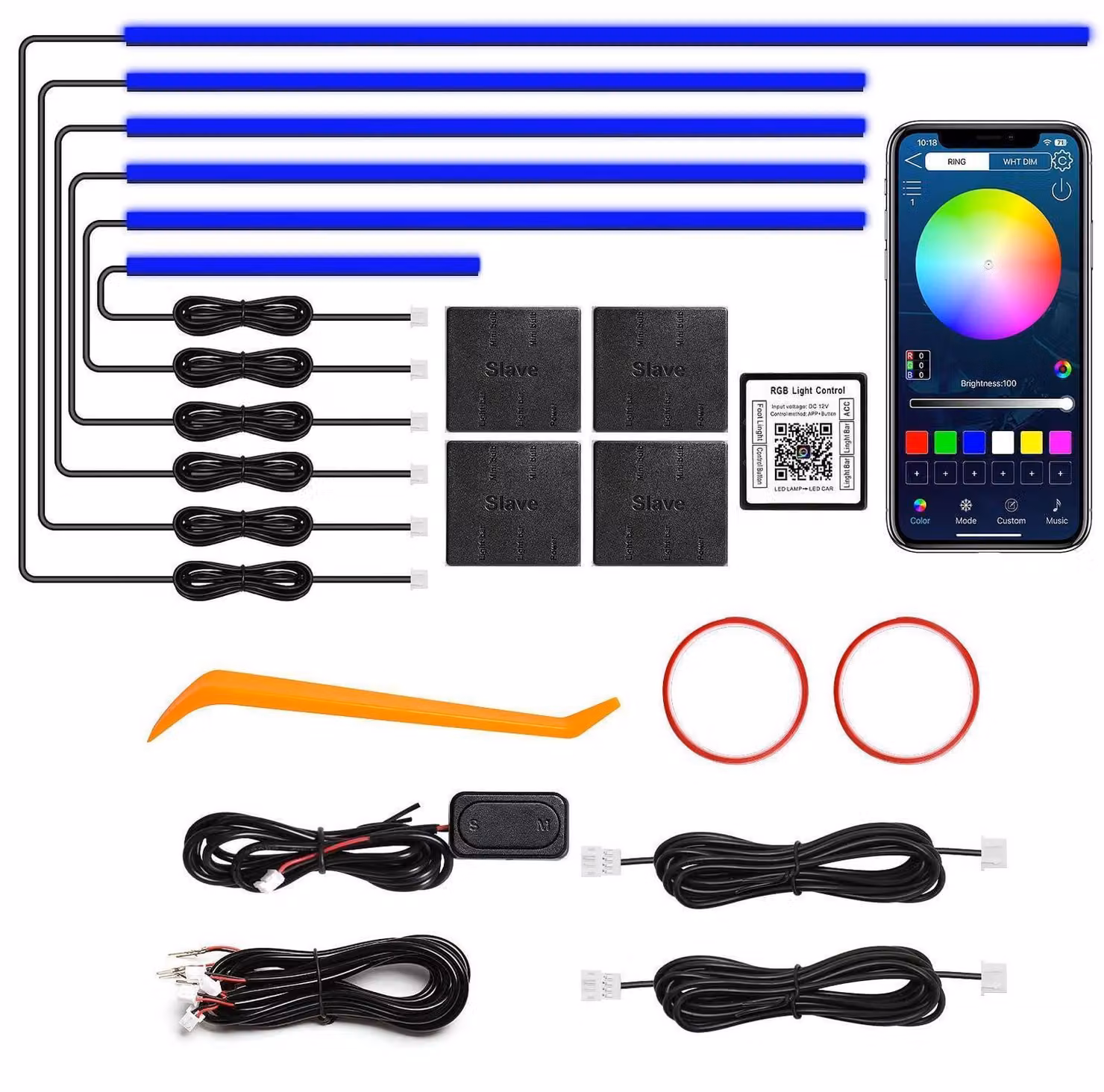 Illuminazione ambientale a LED per auto, interni, acrilico, RGB, 6 colori, controllo tramite app, sincronizzazione con la musica, 175 pollici, 612 LED