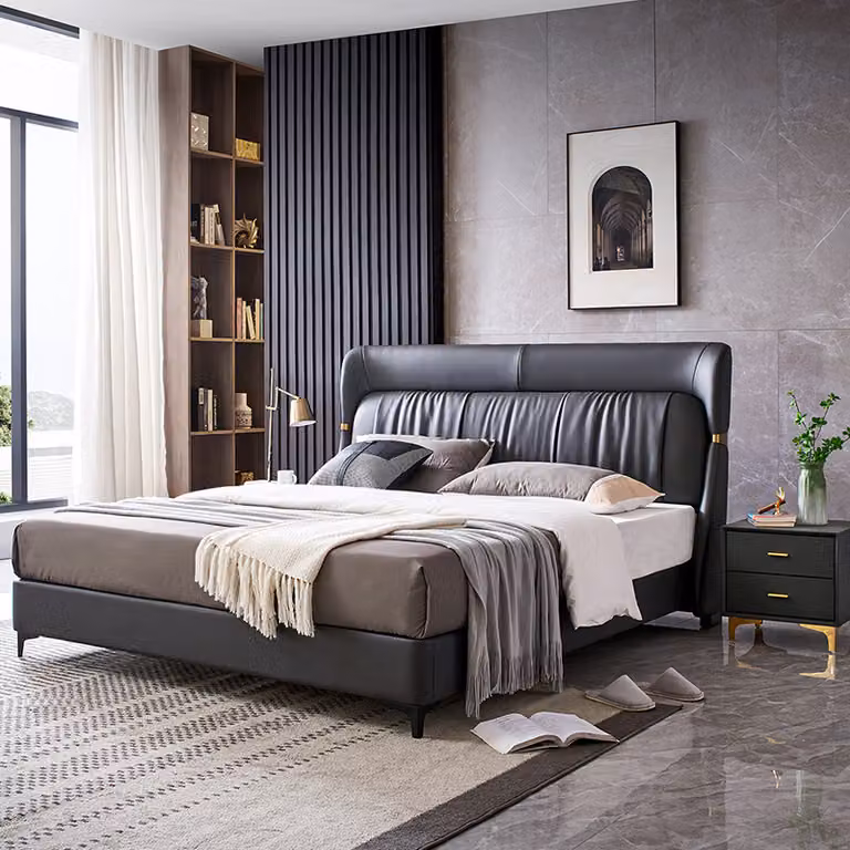 Luxus Bett Schlafzimmer Leder Polster Doppel Betten Metall Design 180x200cm