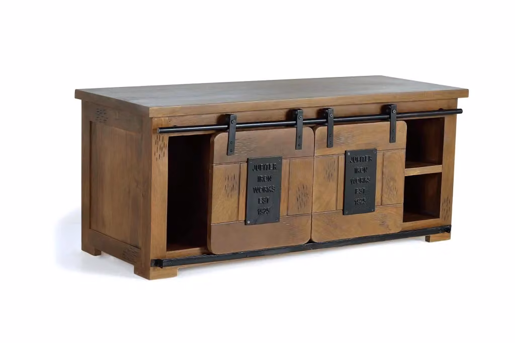 Mobiletto TV in legno di mango e metallo marrone stile industrial Giner y Colomer L: 130 cm, P: 50 cm, H: 55 cm – 2