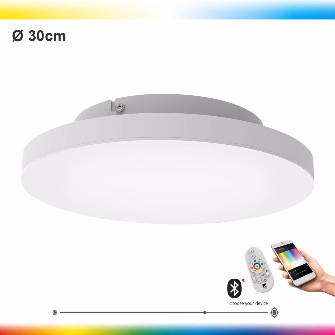 Plafoniera senza cornice TURCONA-C bianca H:6 Ø:30cm dimmerabile 2700-6500K con funzione Connect incl. telecomando