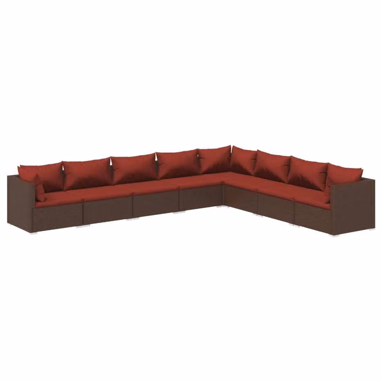 Set Divani da Giardino 8 pz con Cuscini in Polyrattan Marrone