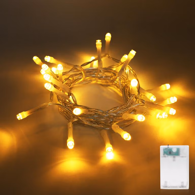 Catena luminosa a LED, 30 LED a luce calda, timer a 6 ore, 3 metri, per uso interno