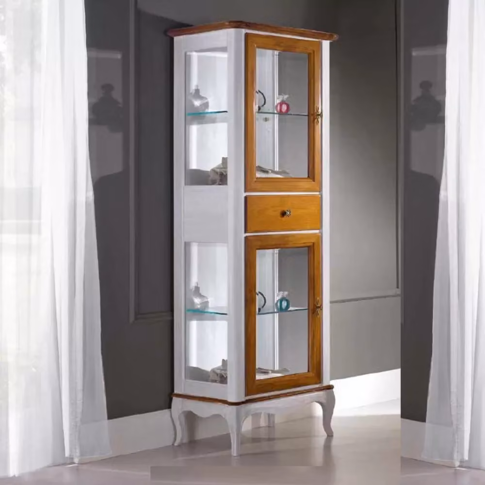 Vetrina classica provenzale in legno con ante in vetro e cassetto Mobili 2G L/P/H: 61 x 42 x 180 cm – 4