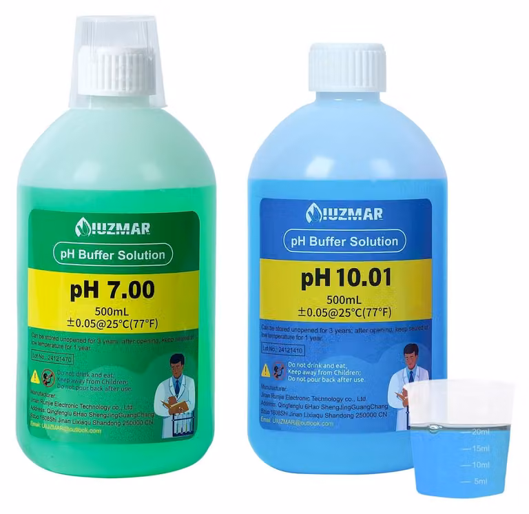 SolidKeus - Soluzione di calibrazione del pH, pH 7.00 e pH 10.01, con becher di misurazione da 500 ml