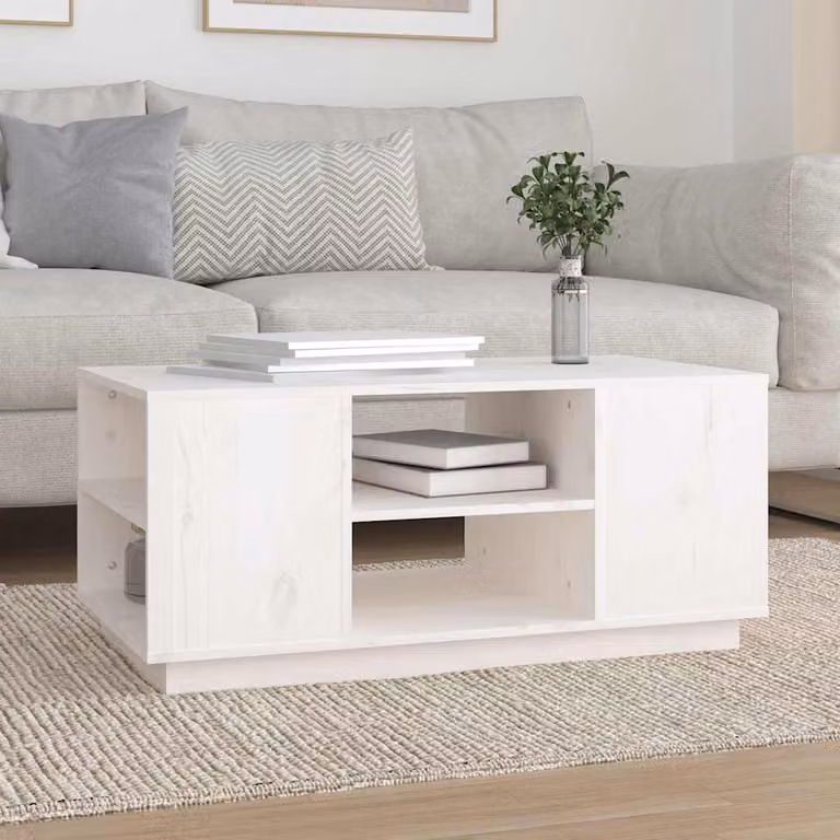 vidaXL Tavolino da Salotto Rettangolare in Legno di Pino Bianco Stile Rustico L: 90 cm, P: 49 cm, H: 40,5 cm