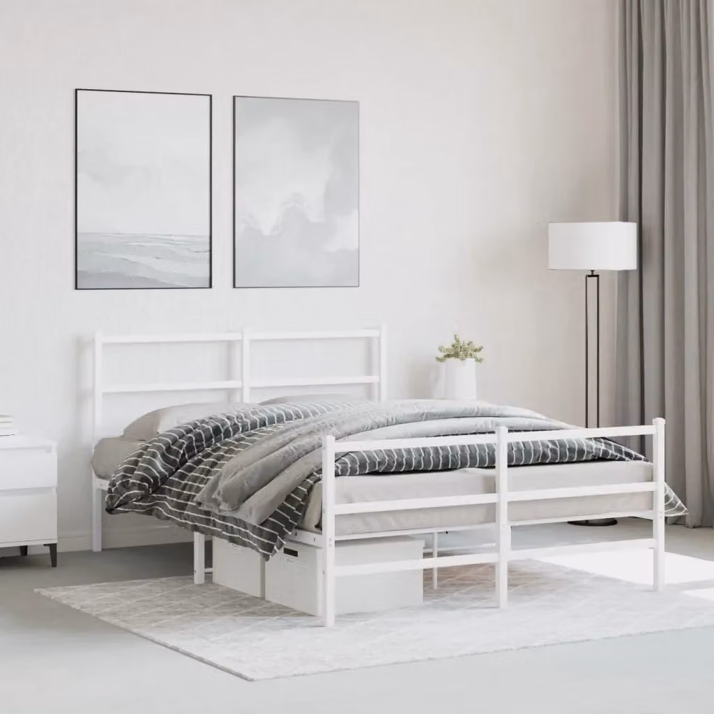 Letto matrimoniale con testiera e pediera in metallo bianco L/P/H: 140 x 200 x 90 cm – 2