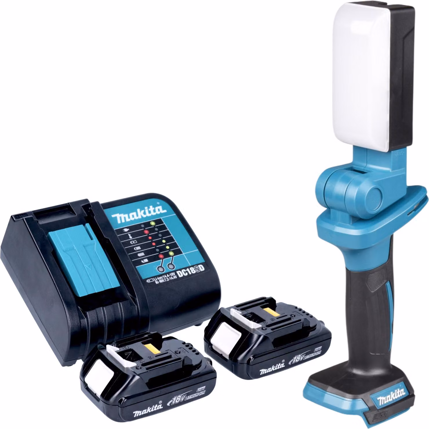 Lampada da lavoro a batteria Makita DML 816 SYX 18 V 500 lm LED + 2 batterie 1,5 Ah + caricabatterie