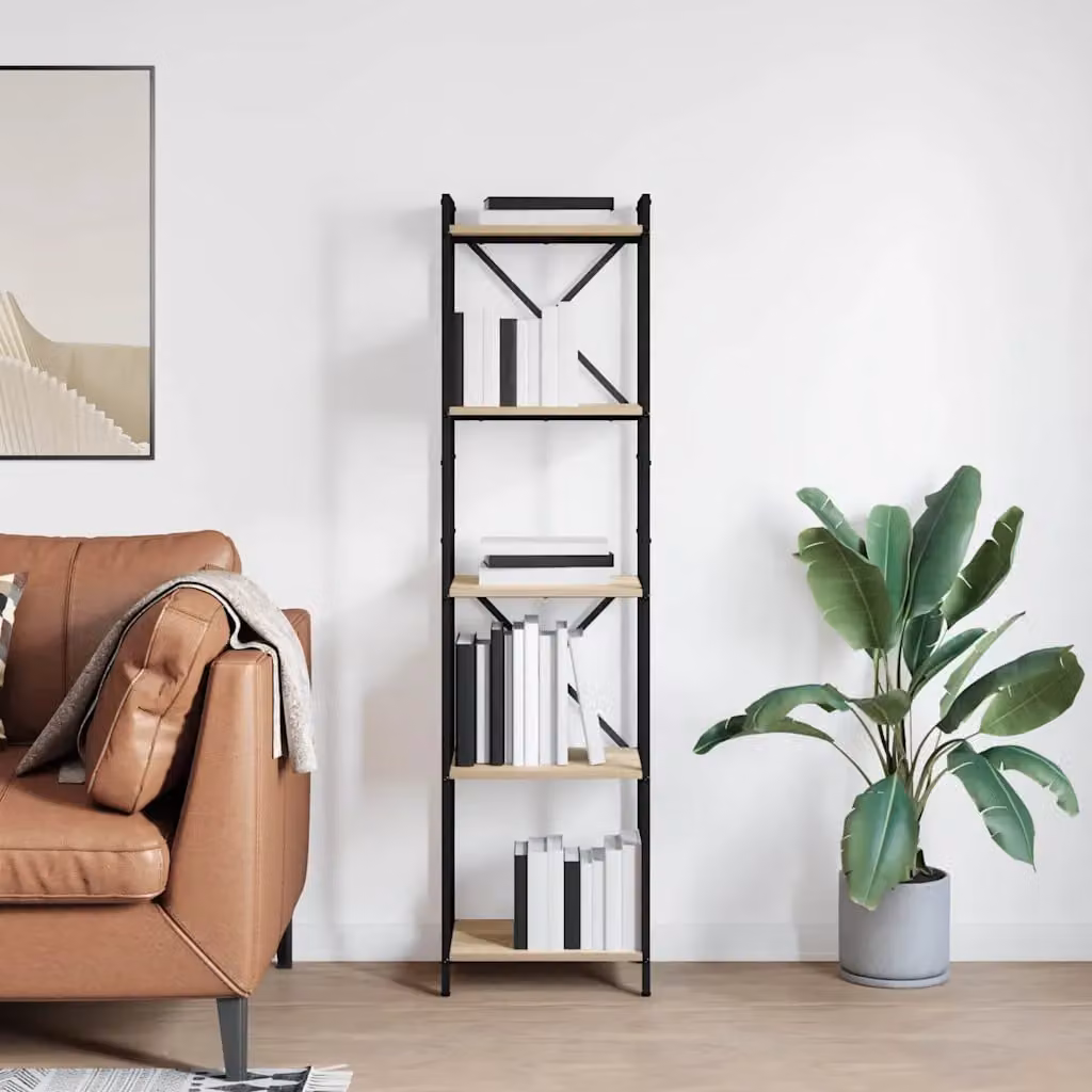 Libreria industrial vidaXL in legno MDF e metallo, colore marrone e nero, L 40 cm x P 30 cm x H 155 cm