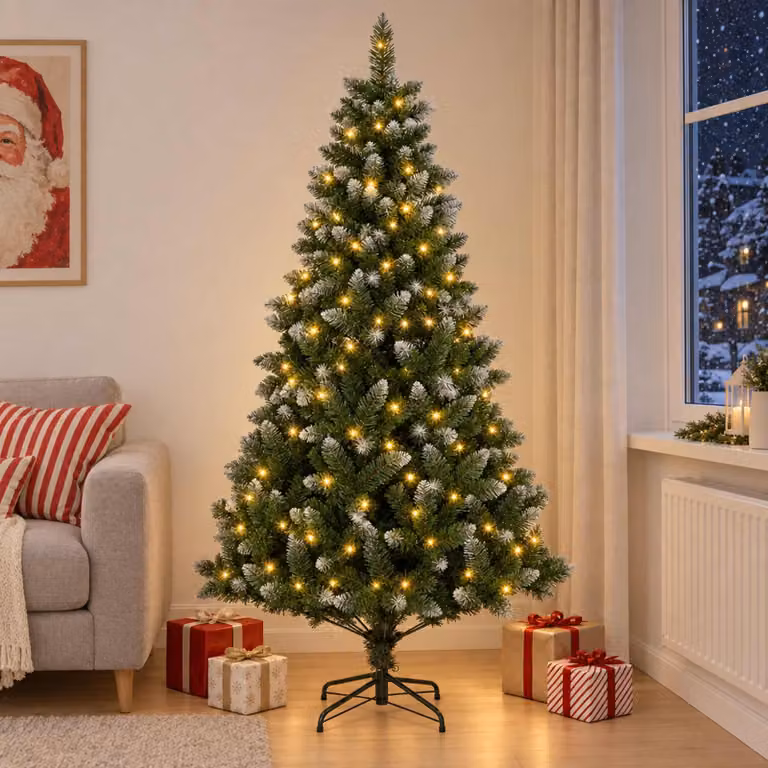 Albero di Natale artificiale, altezza 150 cm, 150 luci a LED, luce bianca calda