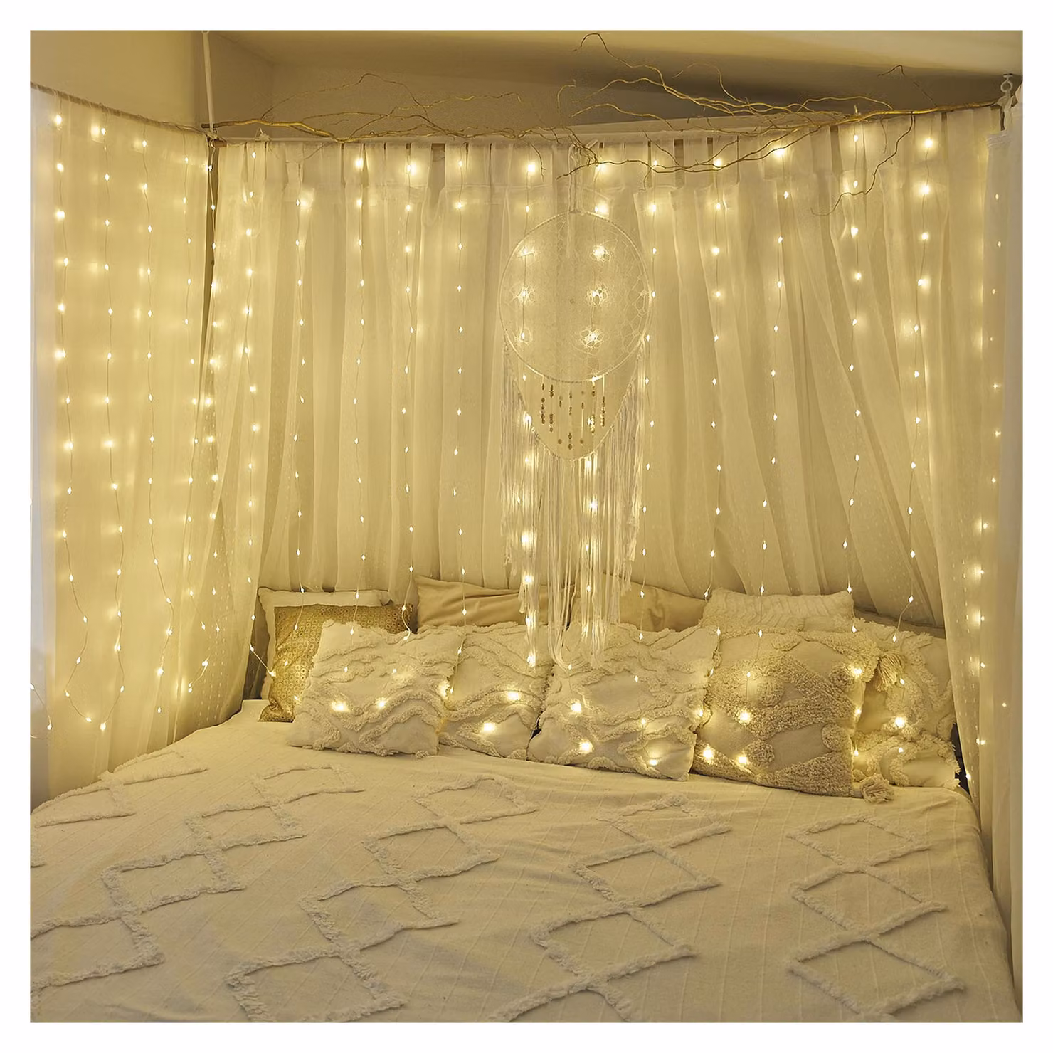 Tenda luminosa a LED con 240 luci a LED, luce bianca calda, grado di protezione IP44, lunghezza 1,7 metri