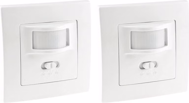 2x rilevatore di movimento 160° da incasso a parete IP20 Accende da 1 watt LED adatto Portata 9m 230V Tecnologia a 2 fili Sostituisce un interruttore della luce Bianco