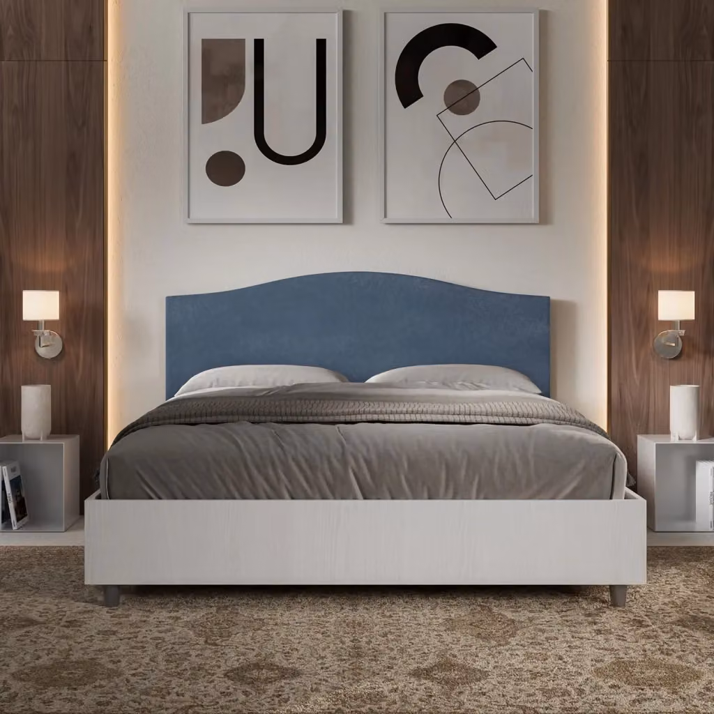 Letto Matrimoniale Giordanoshop con Contenitore a Alzata e Testata in Microfibra, Struttura Bianco Frassico, L: 160 cm x P: 198 cm x H: 115 cm – 2