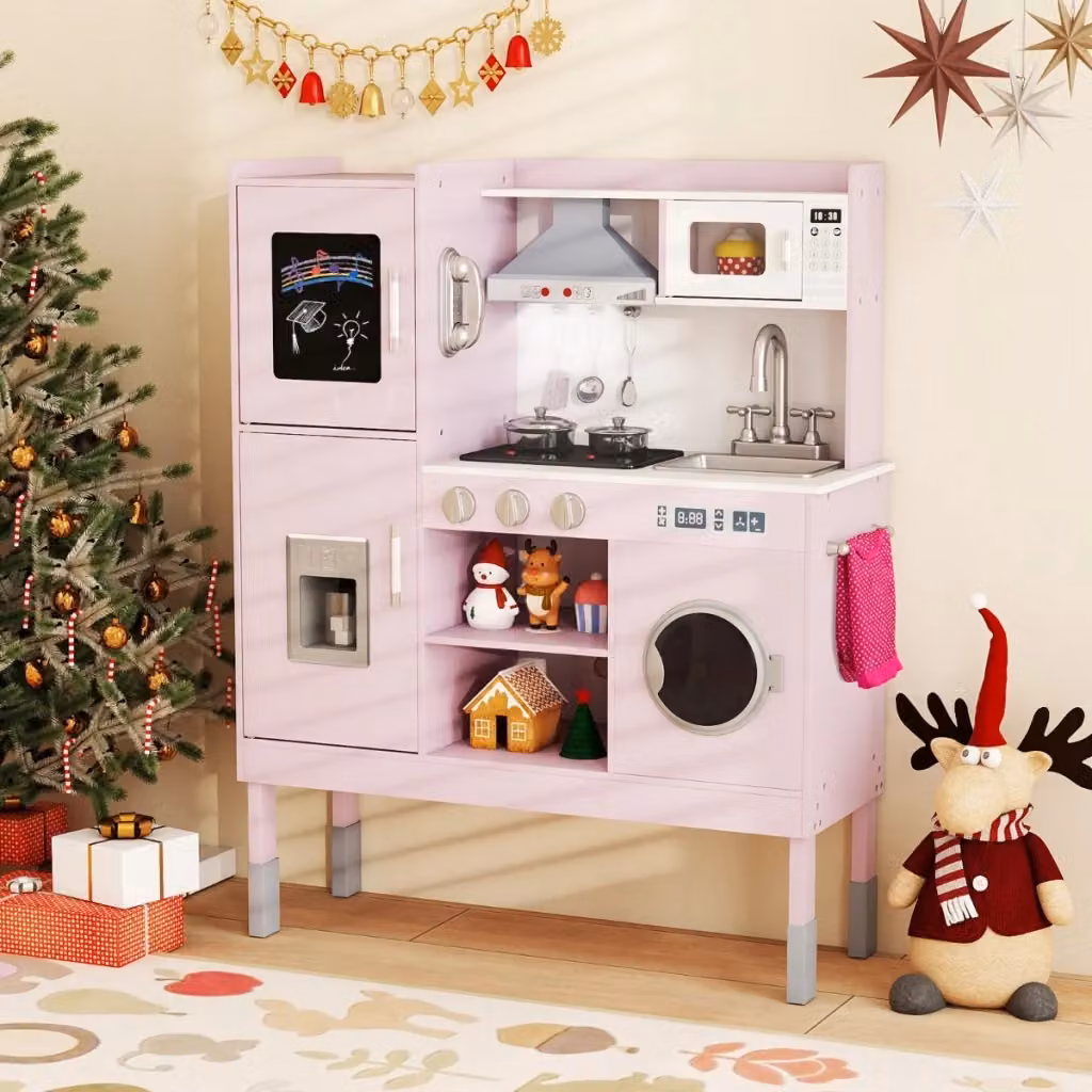 Cucinetta giocattolo Design Mania per bambini con luci e suoni, cappa, macchina del ghiaccio e telefono, colore rosa – 2