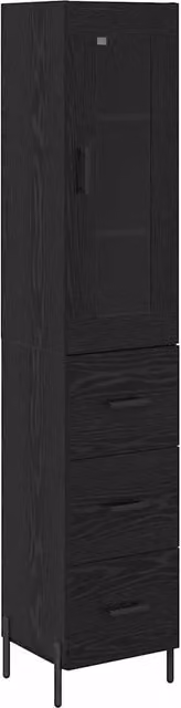 Credenza Buffet da pranzo moderna in legno multistrato Rovere e Nero, L/P/H: 34,5 x 34 x 180 cm – 1