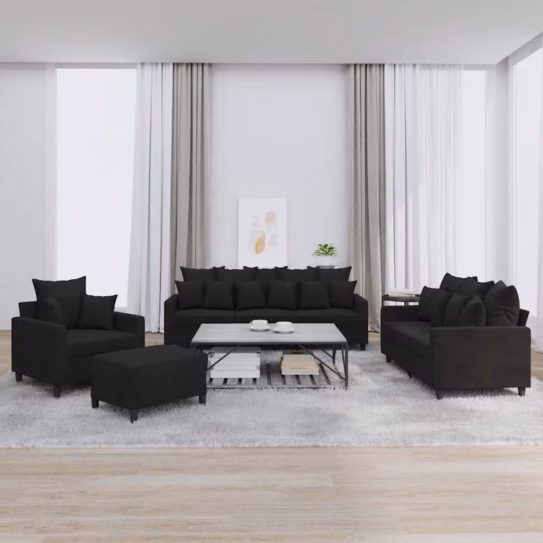 Set di divani 4 pezzi vidaXL in velluto nero con cuscini e pouf per soggiorno