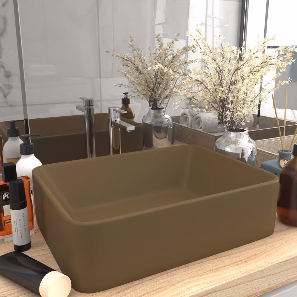 The Living Store Lavabo crema opaco 41x30x12 cm in Vetroceramica