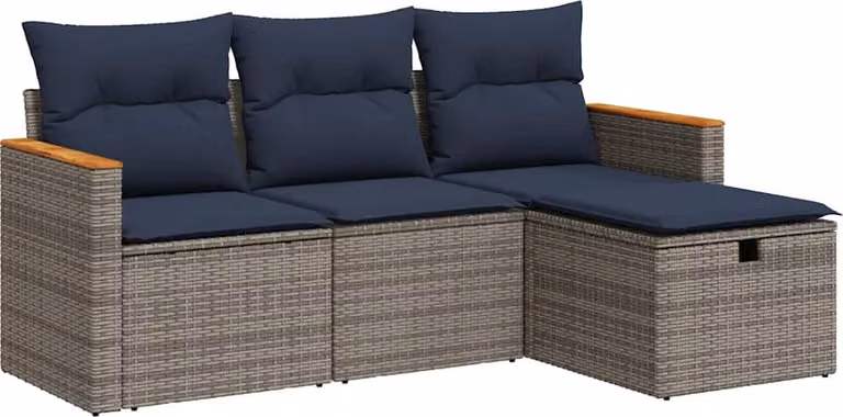 Set Divani da Giardino 4 pz con Cuscini in Polyrattan Grigio
