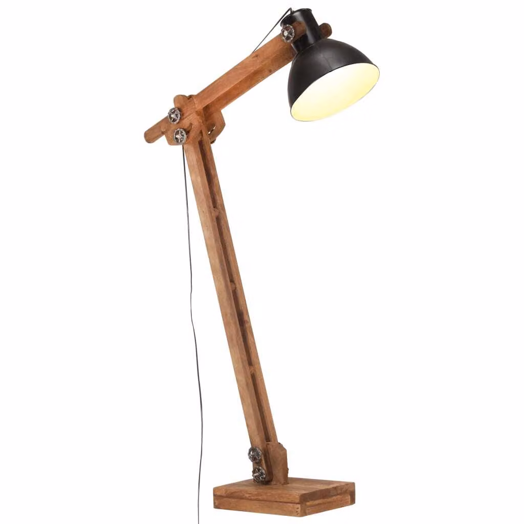 The Living Store Lampada da terra in legno massiccio nero di mango E27
