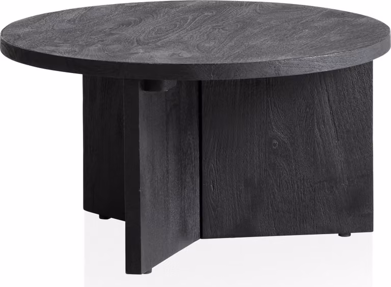 WOHNLING Tavolino 60x60x33 cm Mango Legno Massiccio Nero Divano Tavolo Rotondo Soggiorno Tavolo Treppiede Tavolino Soggiorno Basso Moderno