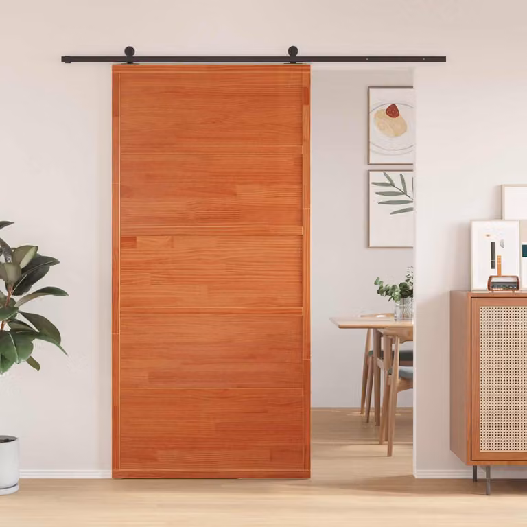 Porta del fienile scorrevole in legno massello di pino rustico marrone cerato vidaXL L: 208,0 cm, H: 100,0 cm