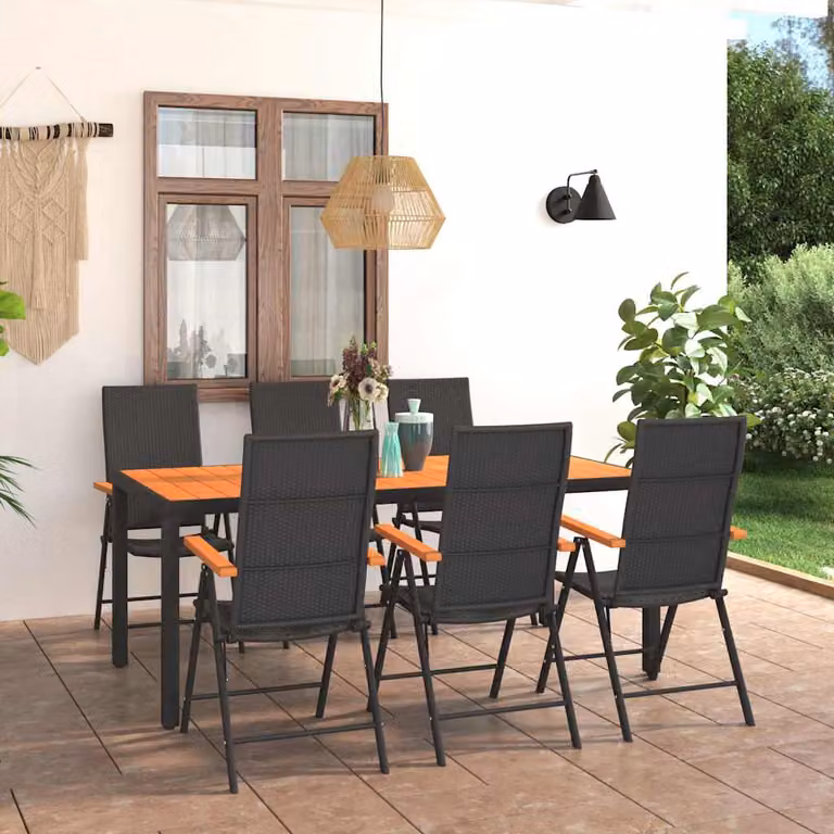 Set da pranzo da giardino vidaXL in polyrattan 7 pz Nero e Marrone