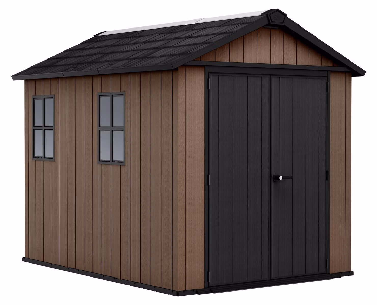 Newton + 759/975 - Casetta da Giardino 287x246z230 cm 2 Ante per deposito attrezzi finitura effetto legno Evotech+ in Resina Marrone e Nero