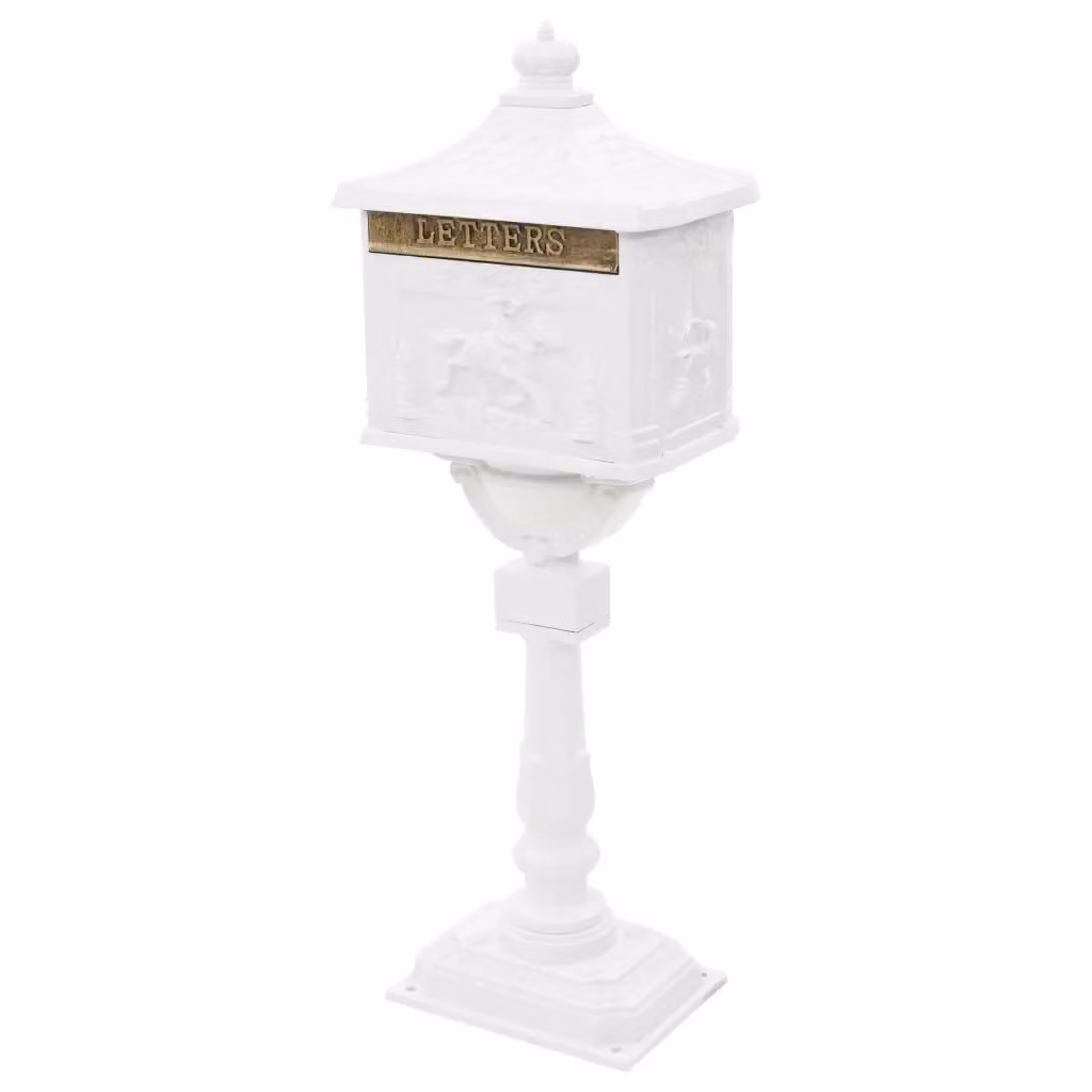 Cassetta della Posta su Piedistallo vidaXL in Alluminio Bianca H: 117 cm, L: 43 cm, P: 30 cm – 2