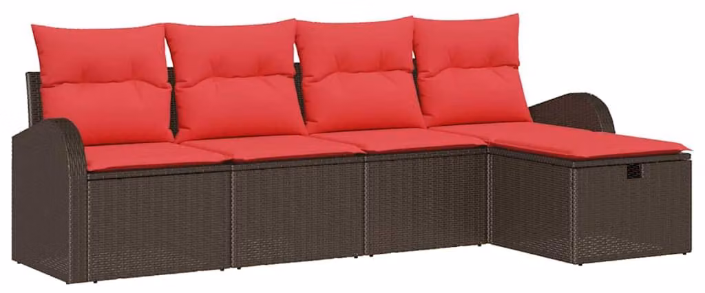 Set Divano da Giardino con cuscino 5 pcs Marrone polyrattan