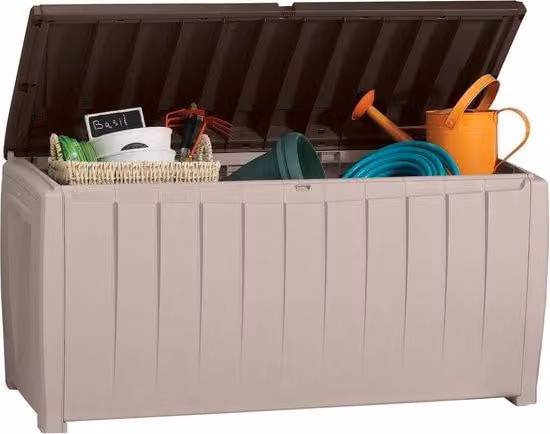 Contenitore per cuscini in plastica 340 L beige/marrone, contenitore portaoggetti, contenitore per cuscini da salotto