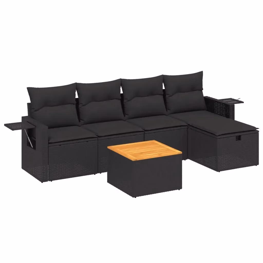 vidaXL Set Divano da Giardino a L 6 pz Nero con Cuscini e Tavolino in Polyrattan e Acciaio – 2