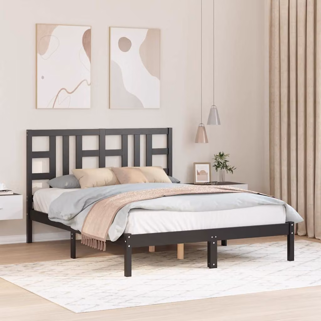 vidaXL Giroletto in Legno Massello di Pino Nero L: 140 cm, P: 190 cm – 1