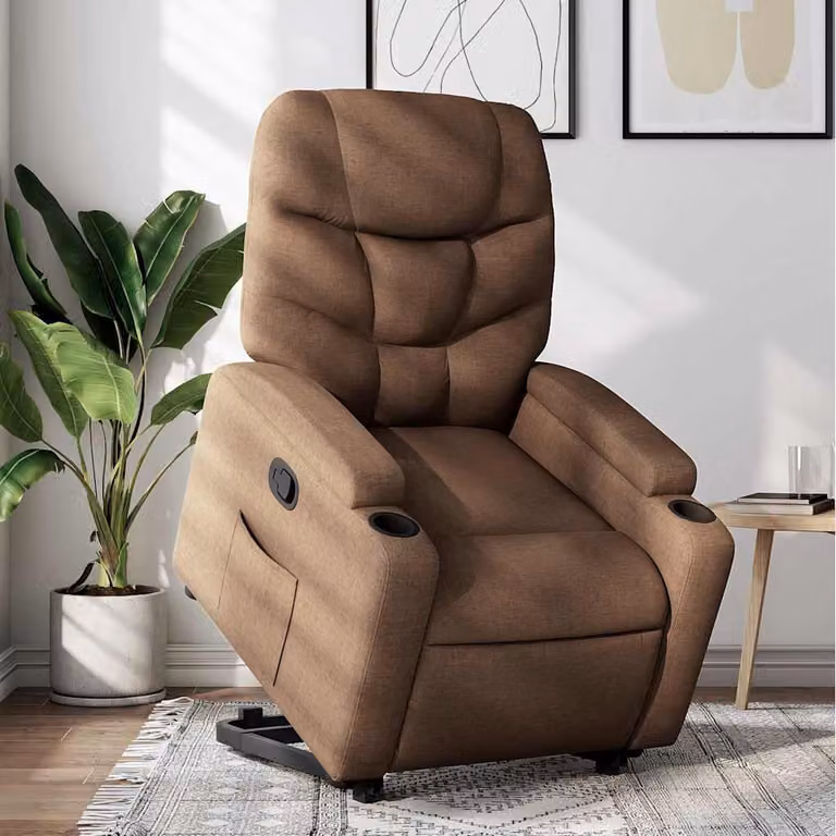 Poltrona Alzapersona Reclinabile vidaXL Marrone in Tessuto con Assistenza Elettrica per Senior