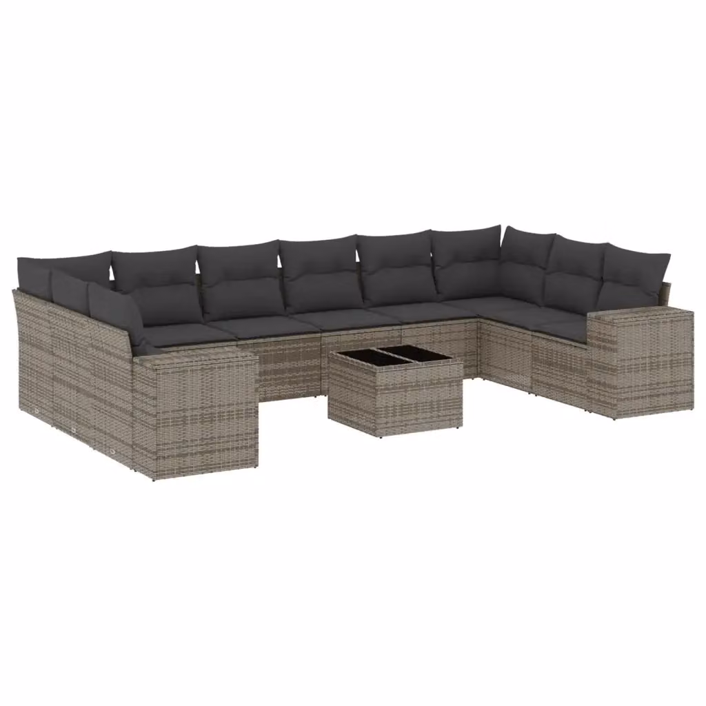 vidaXL Set Divani da Giardino 11 pz a Forma a L con Cuscini e Tavolino, Polyrattan e Metallo, Grigio – 2