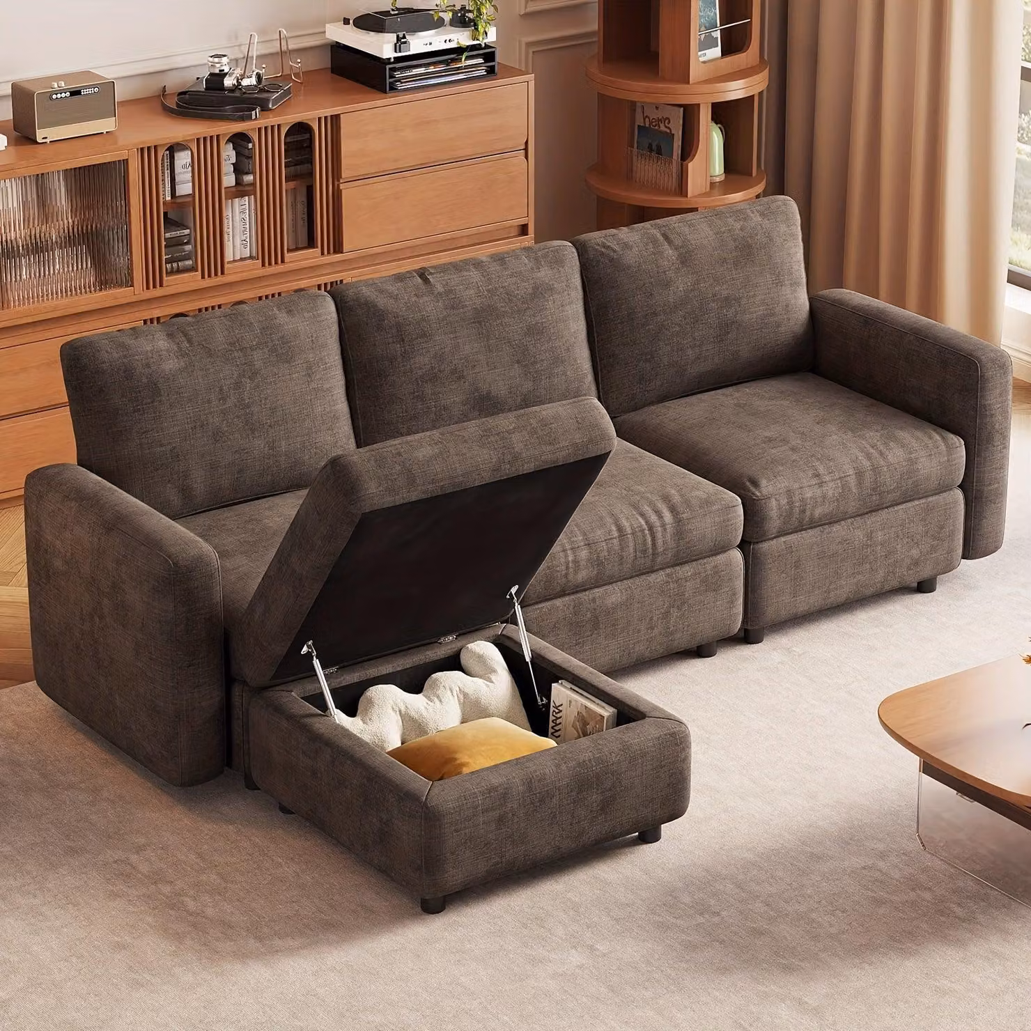 Divano angolare - Salotto angolare - Divano a "L" - Divano ad angolo - Divano letto - Divano modulare a 5 posti - Divano con chaise longue e spazio contenitivo