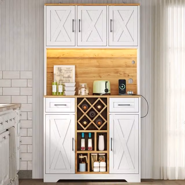 Mobile colonna da cucina Mivray bianco con illuminazione integrata, portabottiglie ed estraibile, L/P/H: 105 x 40 x 180 cm